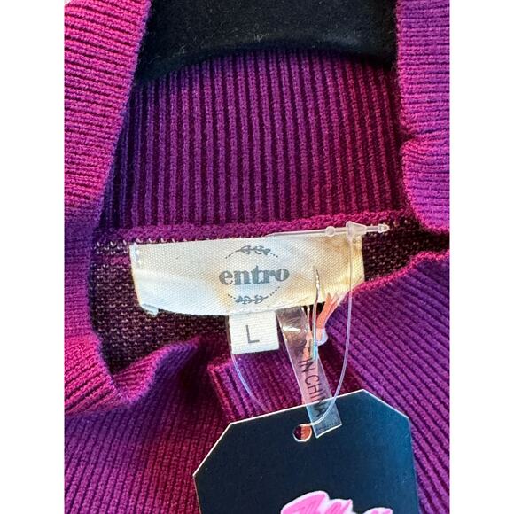 Entro Knit Sweater with Side Slit Purple Leopard Print L NWT - Picture 4 of 10